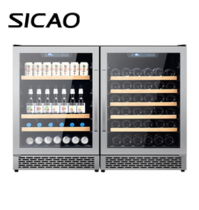 SICAO 300L Mặt kính âm trần trưng bày quạt inox làm mát máy nén đồ uống & làm mát rượu cho nhà bếp